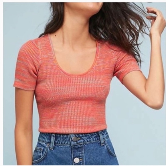 Moth by Anthropologie Ribbed Short Sleeve Sweater - Picture 1 of 7